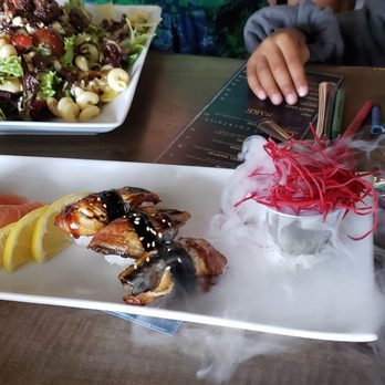 South Hill Grill - Salmon and eel sushi and Steak salad - New American Near Me - Spokane, Washington South Hill Grill - Salmon and eel sushi and Steak salad - New American Near Me - Spokane, Washington
