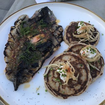 Von Bismarck - Rye Pancakes and Grilled Trout Quark, Sour Apple $22 - German Near Me - Reno, Nevada