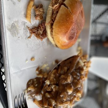 Smoqehouse - Pulled pork sandwich with Poutine - Barbeque Near Me - Bradenton Beach, Florida Smoqehouse - Pulled pork sandwich with Poutine - Barbeque Near Me - Bradenton Beach, Florida