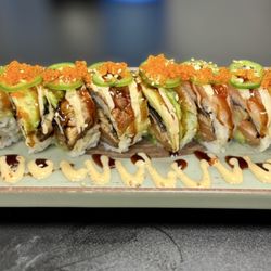 Jimmies Place Cafe - Godfather Roll: Unagi, salmon, cream cheese, avocado, white tuna and jalapeño
