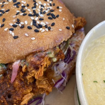 peasants FEAST - Chicken sandwich + cheesy polenta - American Near Me - Solvang, California