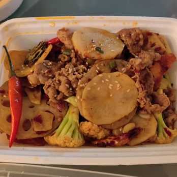 Mala Project - Mala Dry pot takeout: 5 ingredients (lotus root, potato, eye of round beef, fish fillet and cauliflower). Medium spicy but tasted mild. - Szechuan Near Me - New York, New York Mala Project - Mala Dry pot takeout: 5 ingredients (lotus root, potato, eye of round beef, fish fillet and cauliflower). Medium spicy but tasted mild. - Szechuan Near Me - New York, New York