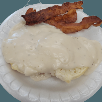Biscuit King - bacon and gravy on a paper plate - Breakfast & Brunch Near Me - Lexington, North Carolina Biscuit King - bacon and gravy on a paper plate - Breakfast & Brunch Near Me - Lexington, North Carolina