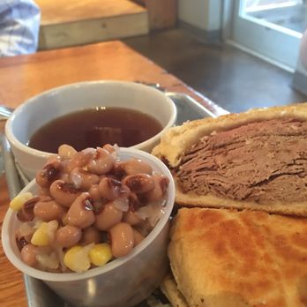 ForkLift Restaurant - Beef & Gravy sandwich with Black Eyed Pea salad. Basically a French dip sandwich. The gravy was more like Au jus. Tender and good! - Southern Near Me - Tupelo, Mississippi