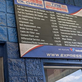 Express Oil Change & Tire Engineers - Price list. - Tires Near Me - Athens, Alabama Express Oil Change & Tire Engineers - Price list. - Tires Near Me - Athens, Alabama