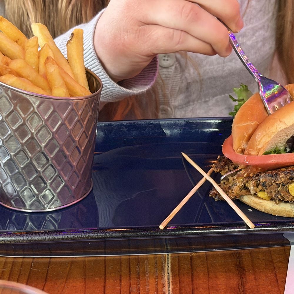 Druthers Brewing Company - Veggie burger with fries. - Burgers Near Me - Albany, New York