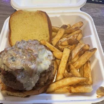 The Burger Shack - Stuffed Mac and cheese burger plain and boardwalk fries you can add anything u want to the burger my daughter got it plain - Burgers Near Me - Whitehall, Pennsylvania