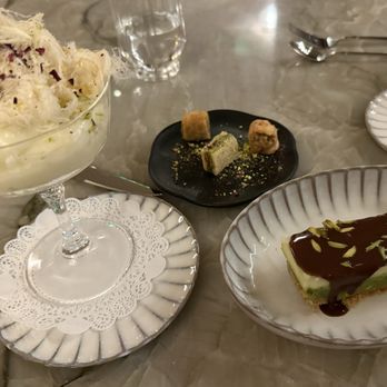 Ammoora - Cotton Candy dessert and Dubai chocolate. We didn't really care for the desserts except for the cotton Candy part. - Mediterranean Near Me - Baltimore, Maryland