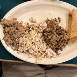 Rib & Loin - This is the barbecue combo - pork on the left, chicken in the middle and beef on the right. All very chopped.