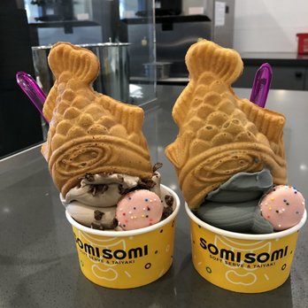 Somisomi - Left: Oreo soft serve with Nutella Taiyaki. Right: Black Sesame soft serve with Nutella Taiyaki. - Ice Cream & Frozen Yogurt Near Me - Pleasanton, California Somisomi - Left: Oreo soft serve with Nutella Taiyaki. Right: Black Sesame soft serve with Nutella Taiyaki. - Ice Cream & Frozen Yogurt Near Me - Pleasanton, California
