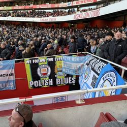 Manchester City Football Club - Etihad Stadium - People and polish blues scarfs and signs