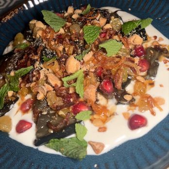 Al-Andalus - Roasted Eggplants: tahini, pomegranates, mint (vegan) - Tapas Bars Near Me - New York, New York