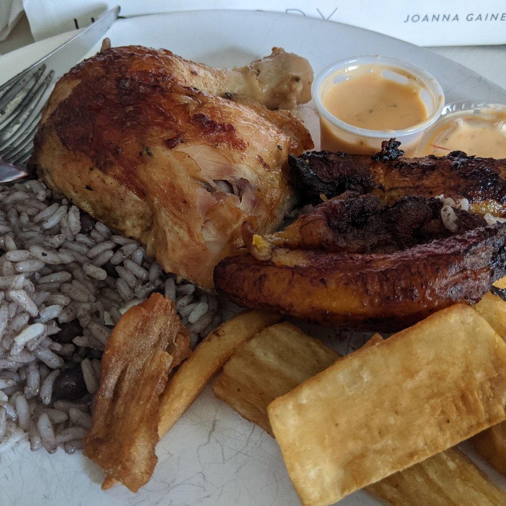 Crisp & Juicy - Chicken, rice and beans, fried yucca, fried plantains. So satisfying - Chicken Shop Near Me - Silver Spring, Maryland