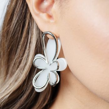 BB Bling - White and Silver Flower Earrings post back Lightweight One of my Favorites - Jewelry Near Me - Tecumseh, Michigan