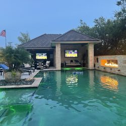 Treescapes And Big Wave Pools - Pool Design with Cabana Pool House