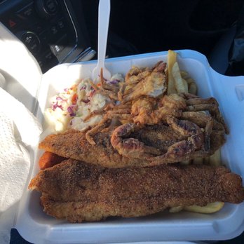 Ray's Shanty - Flounder and 2 soft shells- I already had 1/2 of one! Fries, hush puppies and slaw. Everything was great- made to order!!! Worth the stop!! - Seafood Near Me - Wattsville, Virginia