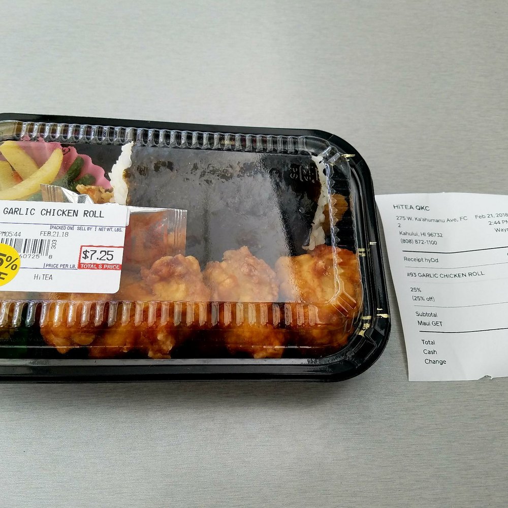Hi Tea Cafe - Eating lunch real late has it's advantages......I got 25% off on my bento! Just paid $5.67 (with tax) for this bento! - Bubble Tea Near Me - Kahului, Hawaii