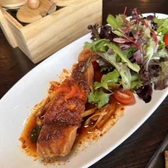 Narwhal Thai Table - Crispy Salmon Tom-Yum on Arugula Bed - Thai Near Me - Huntington Beach, California
