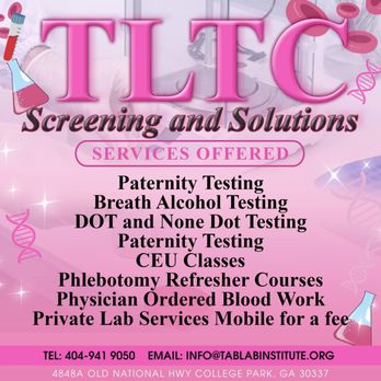TLTC Screening and solutions - LABORATORY TESTING - Laboratory Testing Near Me - College Park, Georgia TLTC Screening and solutions - LABORATORY TESTING - Laboratory Testing Near Me - College Park, Georgia