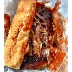 Windy City Hot Dogs - Perfect BBQ Rib Sandwich (Sweet bbq Sauce& Grilled Onions) @ Windy City HotDogs.Chicago, IL Old Fashion South SideChicago Food Place! Cool!