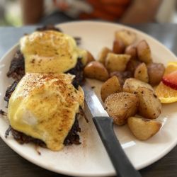Sweet E's Cafe - Corn Beef Hash Eggs Benedict with potatoes