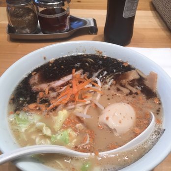Ramen Tatsunoya - Kumamoto Tonkotsu with the black garlic oil and garlic chips medium thickness noodles. Nice. I like the Koku better - Ramen Near Me - Pasadena, California