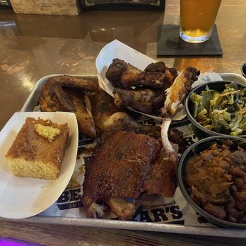 Bear's Smokehouse Barbecue - 3 Meat Combo with chicken, ribs, wings, bbq beans, collard greens and cornbread - Southern Near Me - Windsor, Connecticut Bear's Smokehouse Barbecue - 3 Meat Combo with chicken, ribs, wings, bbq beans, collard greens and cornbread - Southern Near Me - Windsor, Connecticut