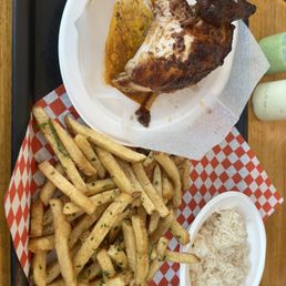 1/4 chicken with rice and garlic fries 1/4 chicken with rice and garlic fries