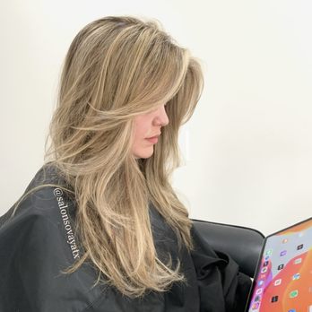 Salon Sovay - Full blonde balayage (mixed with foils) and long layers/feathered curtain bangs ~ stylist, Sovay. - Hair Salons Near Me - Austin, Texas Salon Sovay - Full blonde balayage (mixed with foils) and long layers/feathered curtain bangs ~ stylist, Sovay. - Hair Salons Near Me - Austin, Texas