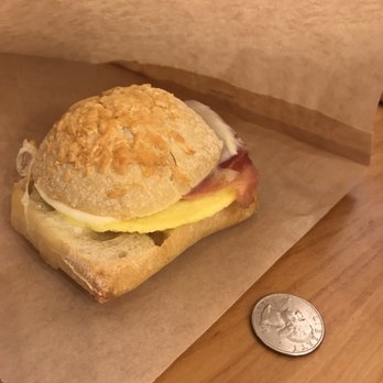 Caribou Coffee - Sad sad breakfast sandwich. (Quarter for scale) - Coffee & Tea Near Me - Bloomington, Minnesota
