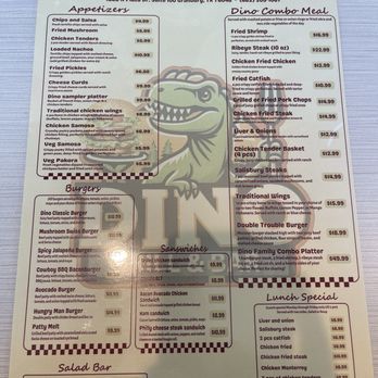 Dino Buffet and Bar - Front of the menu classic American food - Buffets Near Me - Granbury, Texas