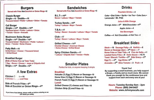 Menu photo 2 Johnny O's Cafe Rancho Cucamonga, CA Menu photo 2 Johnny O's Cafe Rancho Cucamonga, CA