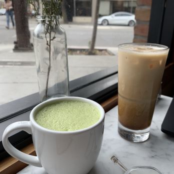 Café Etoile - Hot matcha latte and Iced Caramel Latte - French Near Me - Berkeley, California