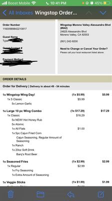 Menu photo 2 Wingstop Moreno Valley, CA