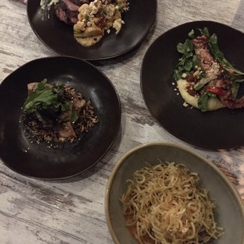NextDoor Restaurant - Lamb sirloin, grilled octopus, torched sashimi salmon and roasted spaghetti squash. - Canadian (New) Near Me - Markham, Ontario