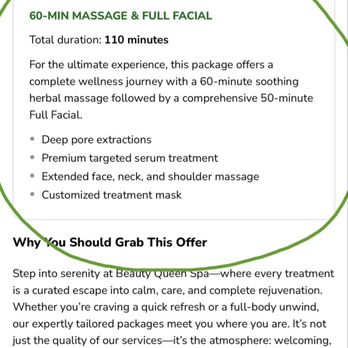Beauty Queen Spa - What is listed on Groupon as the services that should be provided and time of the service - Skin Care Near Me - Montebello, California