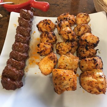 Sofra Kebab House - Adana kebab (l) and chicken kebabs (r) - Mediterranean Near Me - Plano, Texas