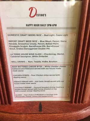 Menu photo 8 Destino's Merced, CA