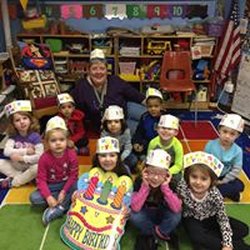 Affton Christian Kids - Mrs. Gill celebrating a birthday with the kids
