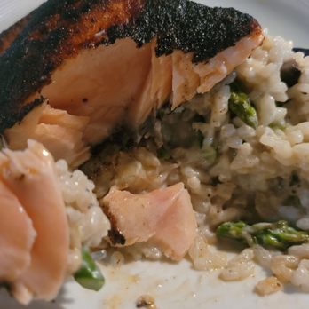 Cafe Blue - Asparagus and mushroom risotto with blackened salmon. Absolute effing perfection in my mouth. - Cafes Near Me - Boulder, Colorado