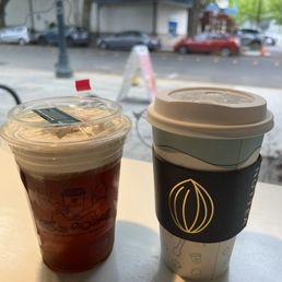 Black sesame milk and oolong with nut milk foam Black sesame milk and oolong with nut milk foam
