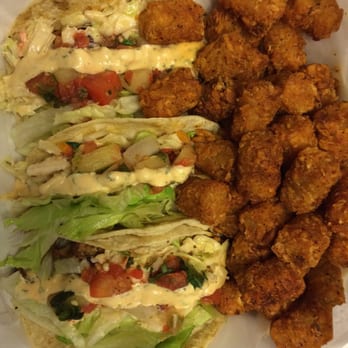 Memphis Mojo Cafe - Grilled Catfish tacos and tater tots. Heaven - Cafes Near Me - Bartlett, Tennessee