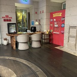 Lobby with free soft serve ice cream machine