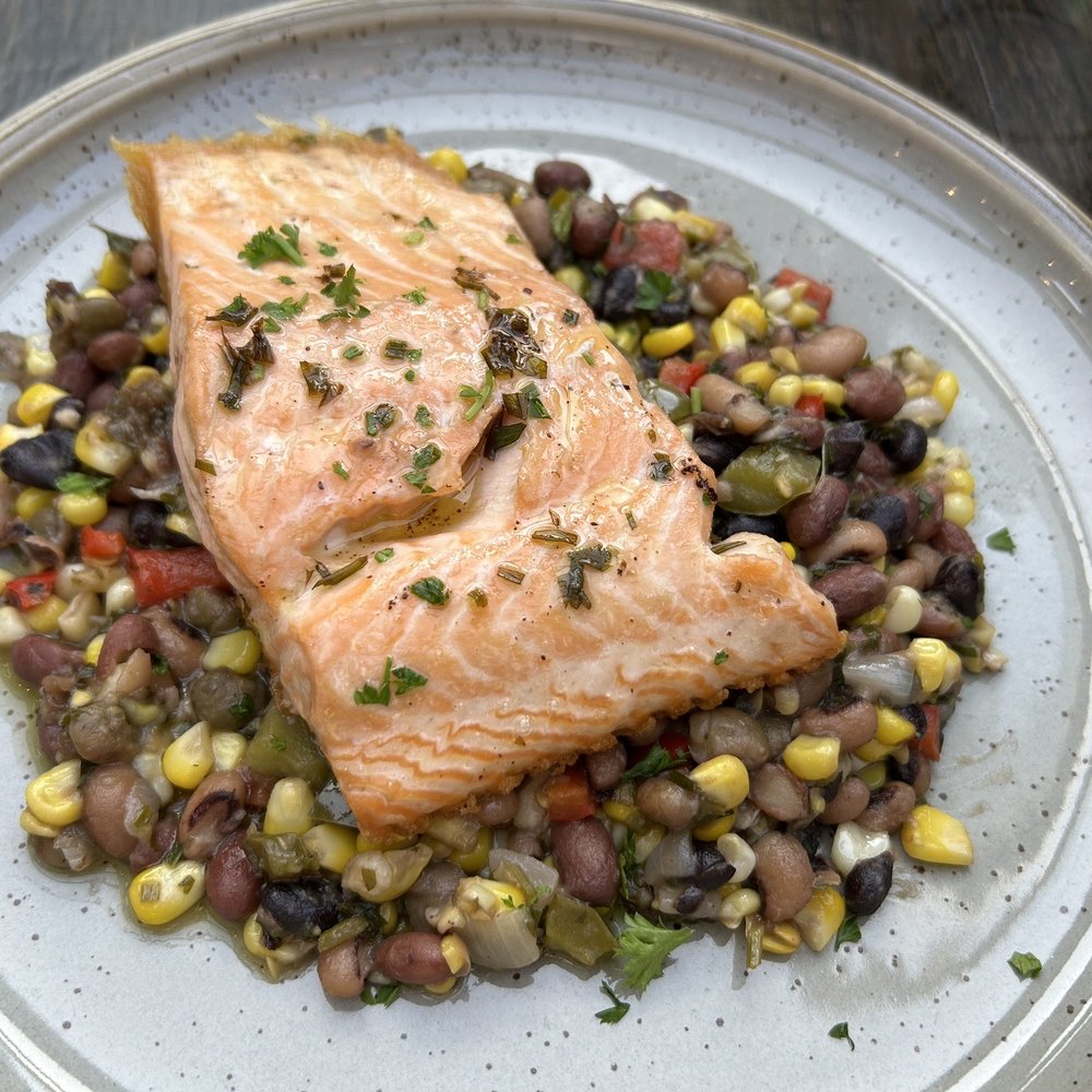 Cleat & Anchor - Salmon special with a succotash - New American Near Me - Dennis Port, Massachusetts Cleat & Anchor - Salmon special with a succotash - New American Near Me - Dennis Port, Massachusetts
