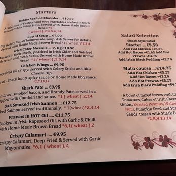 Shack Restaurant - Menu - Irish Near Me - Dublin, D