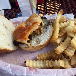 Romayne's - Flamethrower burger with fries.