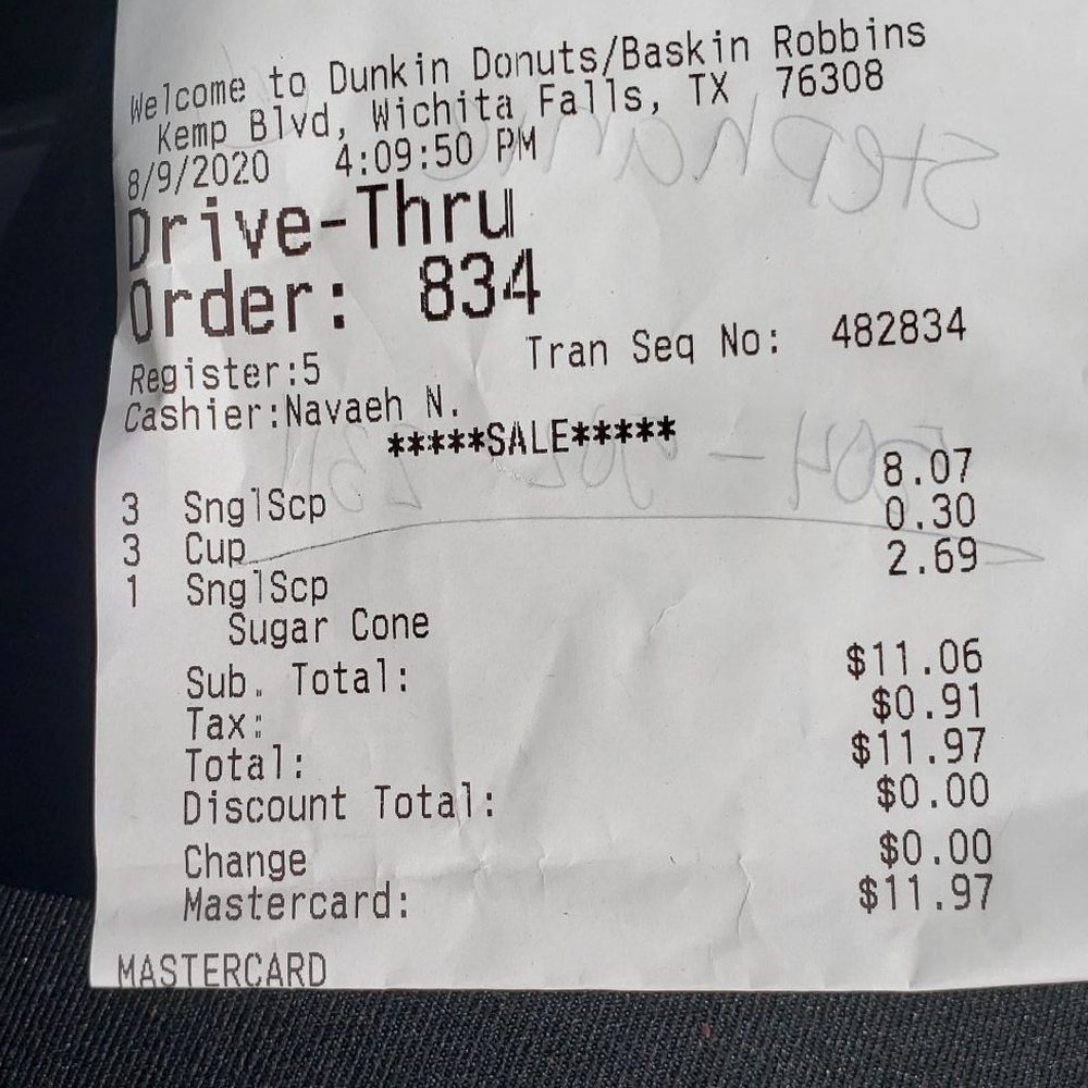 a receipt for a drive thru order a receipt for a drive thru order