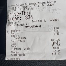 a receipt for a drive thru order a receipt for a drive thru order