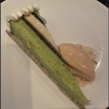 Dirt Candy - TOMATILLO AND WATERMELON TART WITH A BLACK SESAME CRUST AND SALTED DULCE DE LECHE ICE CREAM - Vegetarian Near Me - New York, New York