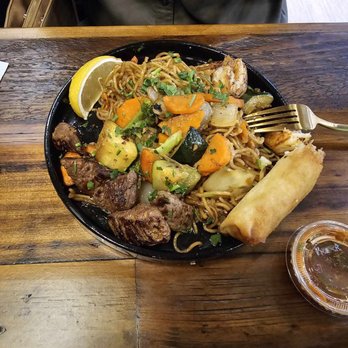 Volcano Grille - mini plate with filet steak and shrimp. i shared one of my spring rolls with my wife. - Japanese Near Me - Las Vegas, Nevada